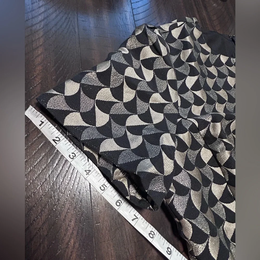 Ann Taylor Classic Geo Jacquard Flare Dress Black/Gold  Size 14 - Picture 11 of 15
